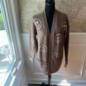 Pink Rose Smiley Cardigan Sweater SZ large